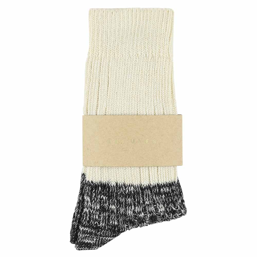 Escuyer women's ecru and black colour-blocked crew socks, made in Portugal