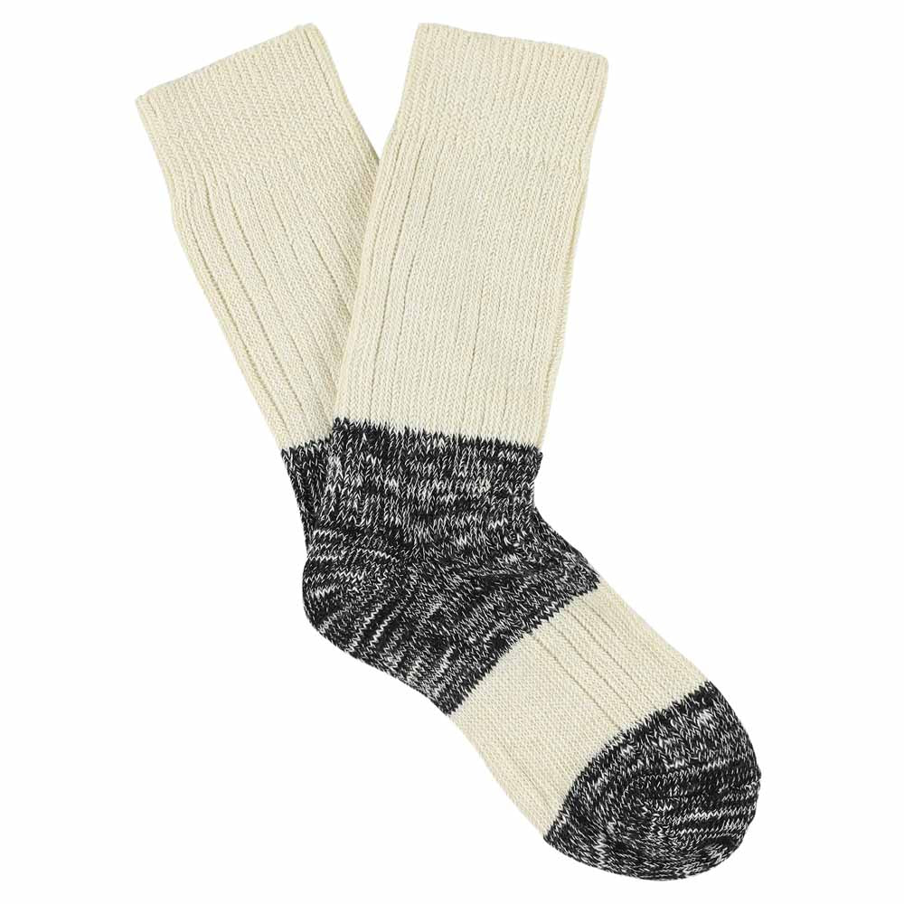 Women's ecru and black colour-block melange socks by Escuyer, combed cotton, made in Portugal