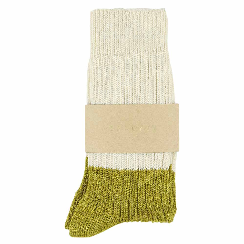 Escuyer women's ecru and mustard colour-blocked crew socks, made in Portugal