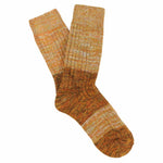 Women's mustard and brown colour-block melange socks by Escuyer, combed cotton, made in Portugal