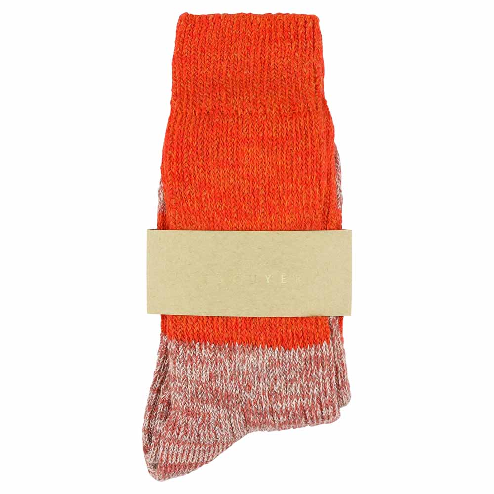 Escuyer women's orange and pink colour-blocked crew socks, made in Portugal