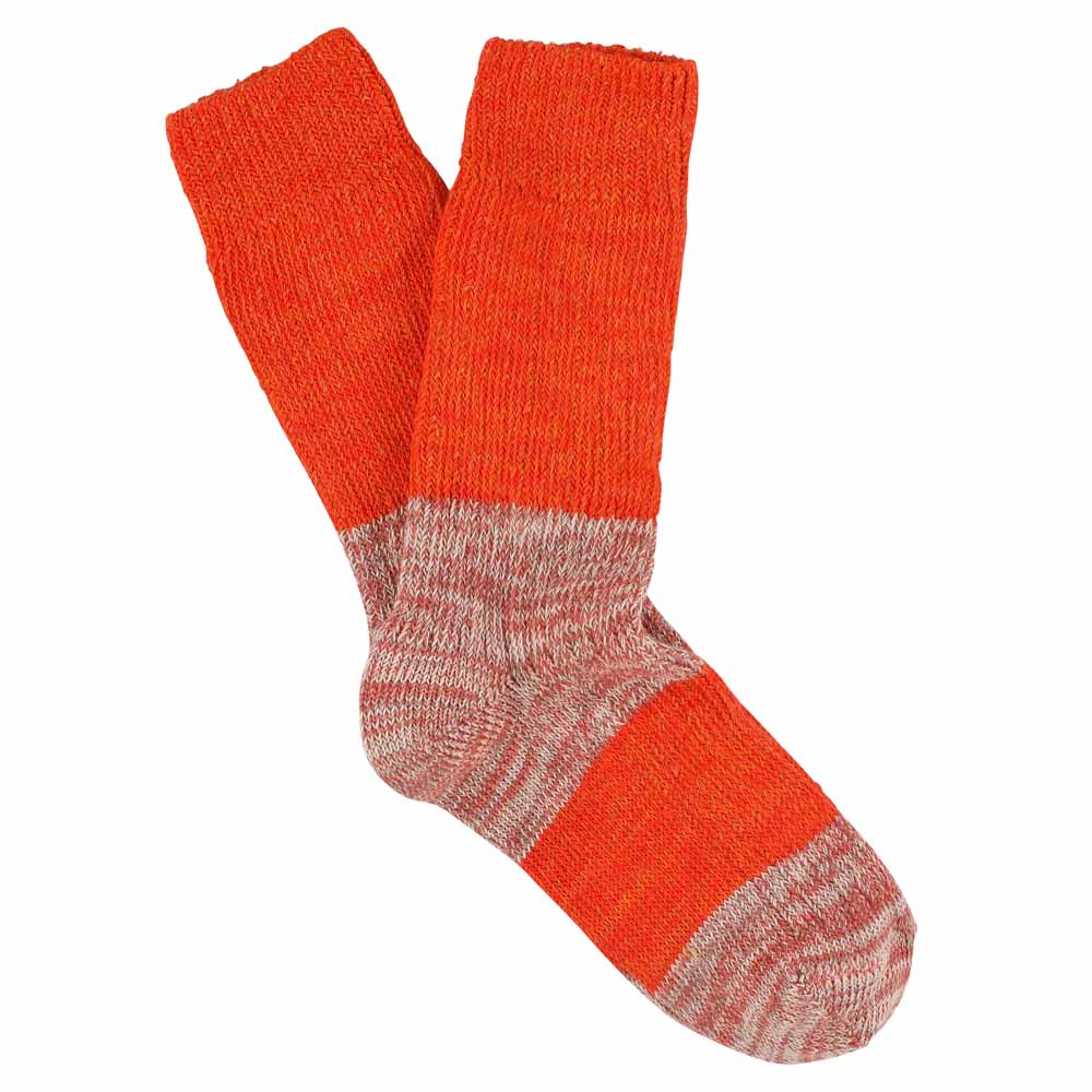 Women's orange and pink colour-block melange socks by Escuyer, combed cotton, made in Portugal