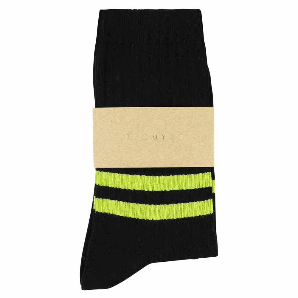 Women's Striped Socks Black & Lime — Italian Cotton, Made in Portugal — Escuyer