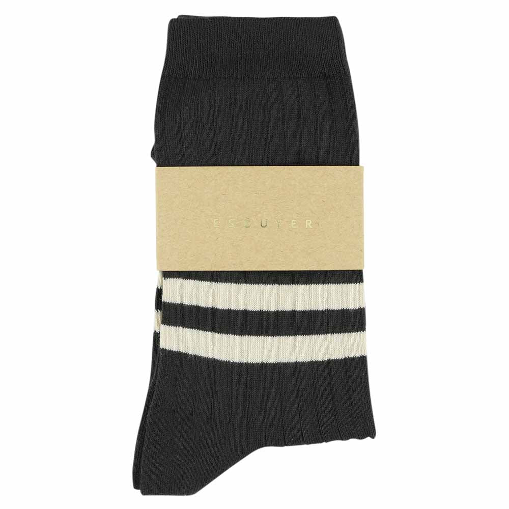 Women's Striped Socks Off Black & Ecru — Italian Cotton, Made in Portugal — Escuyer
