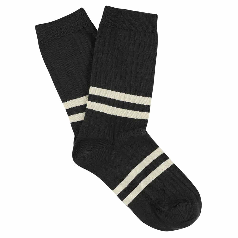 Women's Striped Socks Off Black & Ecru — Italian Cotton, Made in Portugal — Escuyer