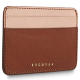 Escuyer cognac and pink leather cardholder back view — pink leather, hand painted edges