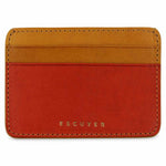 Escuyer leather cardholder in orange and mustard — orange front body, mustard card pockets and back