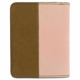 Escuyer pink and safari slim wallet showing vertical colour-block split and slim profile