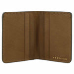 Escuyer pink and safari slim wallet open — 6 card slots in natural leather interior