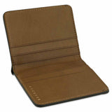 Escuyer pink and safari slim wallet showing bill sleeve in natural leather interior