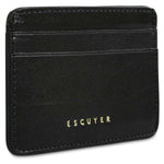 Interior view of Escuyer black leather cardholder — centre bill section and card pockets