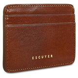 Interior view of Escuyer light brown leather cardholder — centre bill section and card pockets