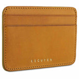 Interior view of Escuyer yellow leather cardholder — centre bill section and card pockets