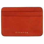 Escuyer orange leather cardholder — handmade vegetable tanned leather card case, front view