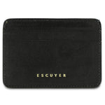 Escuyer black leather cardholder — handmade vegetable tanned leather card case, front view