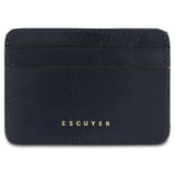 Escuyer blue leather cardholder — handmade vegetable tanned leather card case, front view