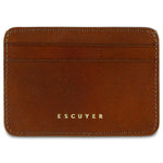 Escuyer light brown leather cardholder — handmade vegetable tanned leather card case, front view