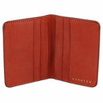 Escuyer orange slim wallet open — 6 card slots in natural leather interior