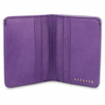 Escuyer violet slim wallet open — 6 card slots in natural leather interior