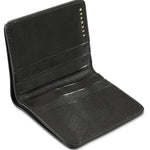 Escuyer black slim wallet showing slim profile and hand painted edges