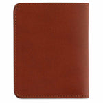 Escuyer cognac slim wallet showing bill sleeve in natural leather interior