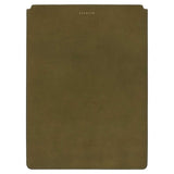 Escuyer khaki and mustard leather MacBook sleeve — khaki front panel, Italian veg-tanned leather, handmade in Portugal