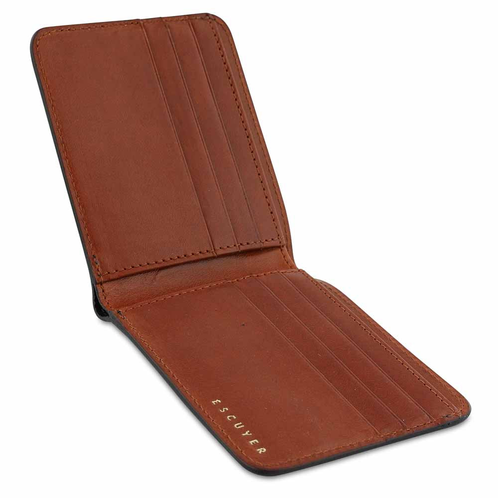 Blue leather billfold wallet by Escuyer — hand painted edges, Tuscan leather