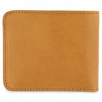 Escuyer mustard and natural billfold wallet open — natural leather interior with 6 card slots and 2 receipt pockets