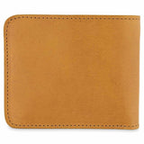 Escuyer mustard and natural billfold wallet open — natural leather interior with 6 card slots and 2 receipt pockets