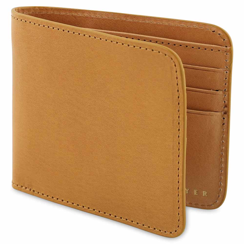 Escuyer mustard billfold wallet — Italian vegetable tanned leather exterior, front view