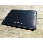Escuyer handmade leather cardholder in blue — Italian vegetable tanned leather, gold logo