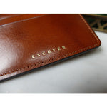 Escuyer handmade leather cardholder in cognac — Italian vegetable tanned leather, gold logo